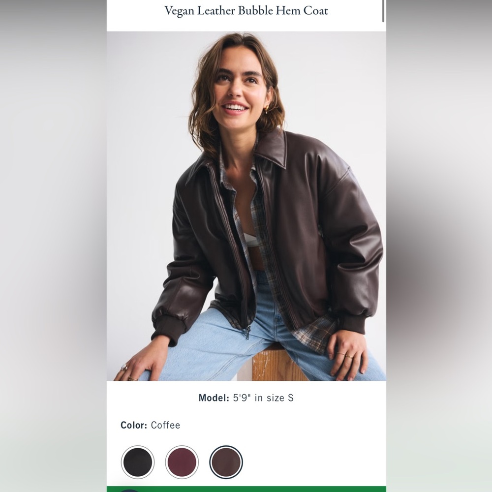 Abercrombie & Fitch Coffee Brown Vegan Leather Bubble Hem Coat